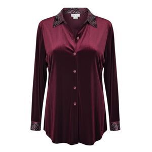 Vintage Susan Graver Shirt Set 1X Dark Red Velvet Blouse & Tank Top NWT